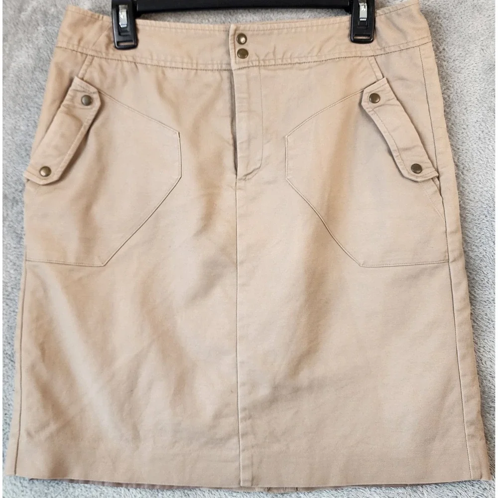 Worthington Skirt Womens 12 Tan Khaki Cotton Blend Lined Utility Pocket Pencil